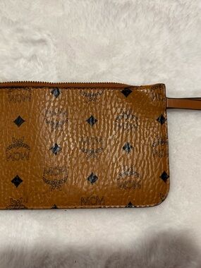 MCM Cognac Logo Zip Pouch in Black Monogram